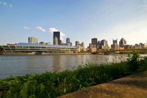 A view of the Allegheny Allegheny river bank in Pittsburgh