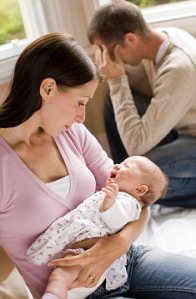 Man experiencing depression after adopting a baby